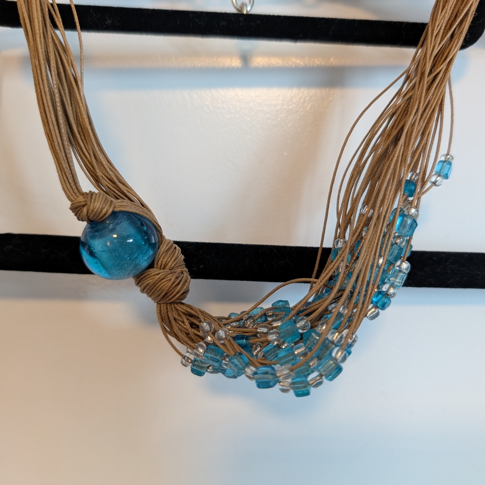 Blue Glass Beaded Chunky Necklace